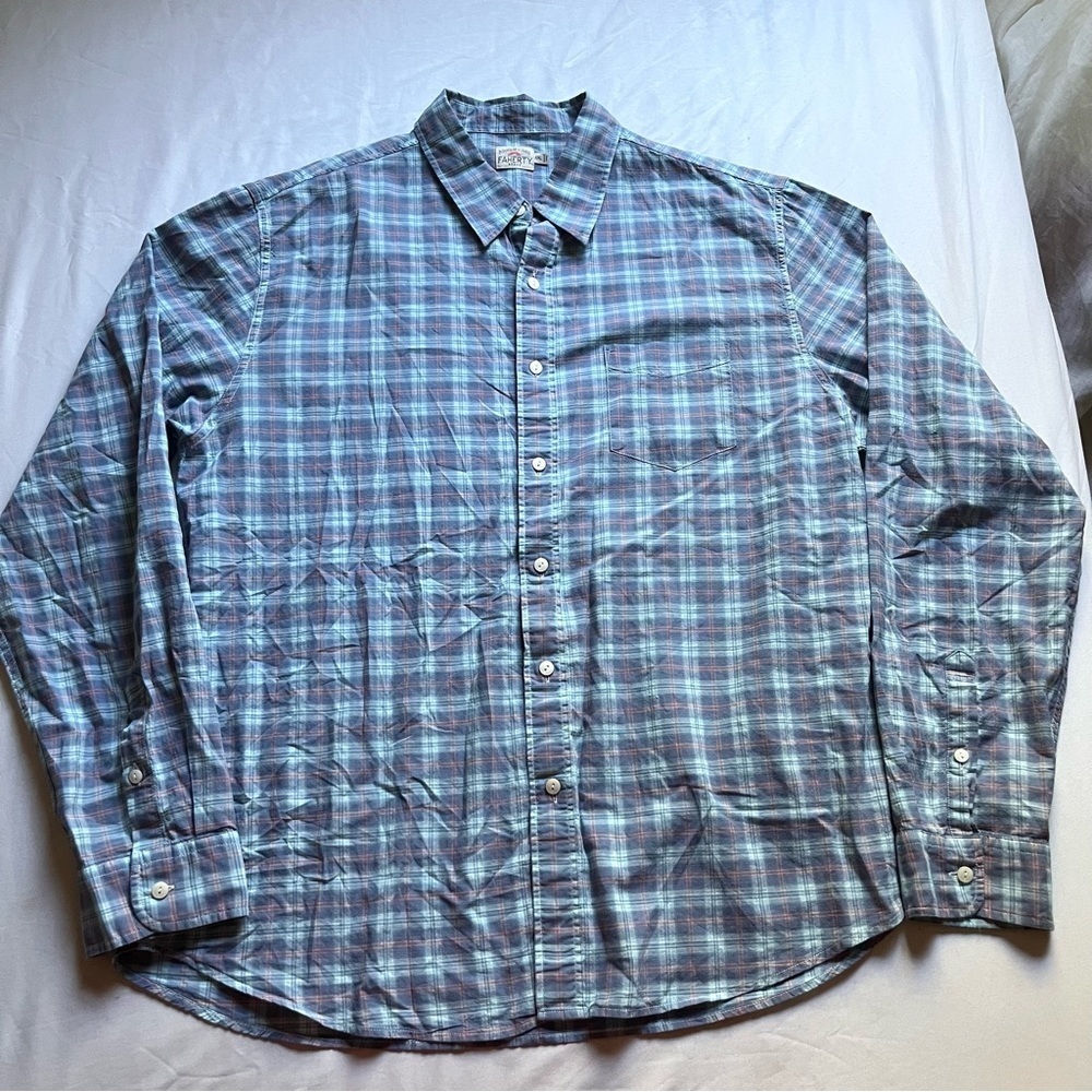 FAHERTY blue‎ plaid long sleeve cotton button up shirt